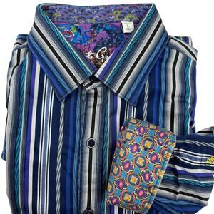 Robert Graham Classic Fit Blue Striped Shirt L